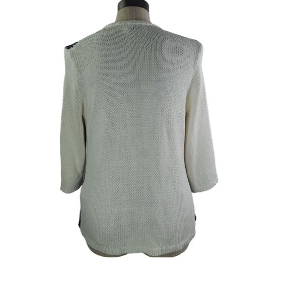 Moffi International Women sz L One button Cardigan Knit Black White - Picture 6 of 9